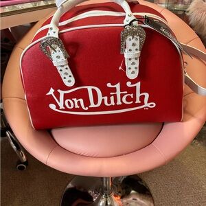 Von Dutch Red and White Travel Bag